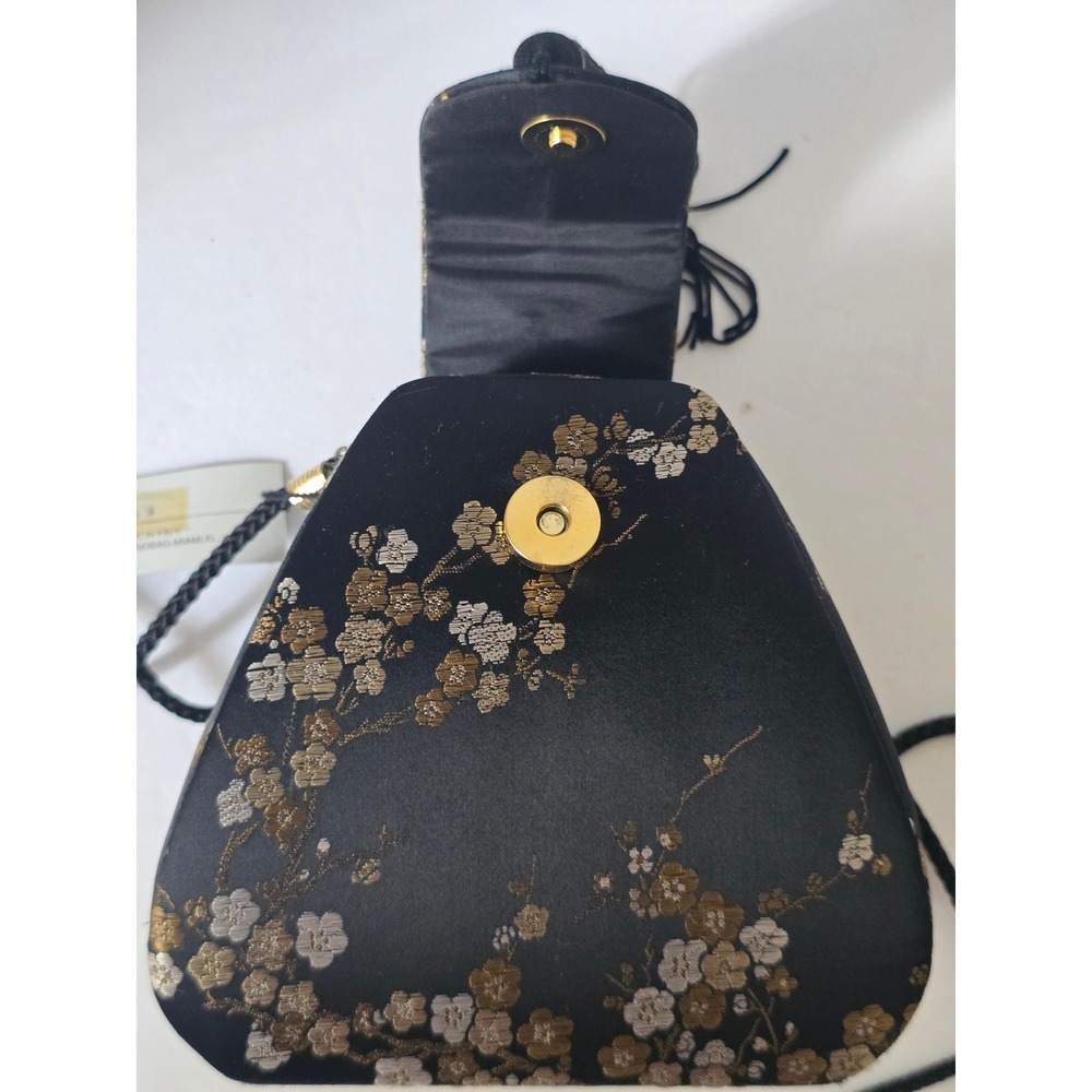 NWT Vintage Chinese Brocade Evening Bag Black & Gold with Tassel (Minor Defect) - Picture 2 of 10